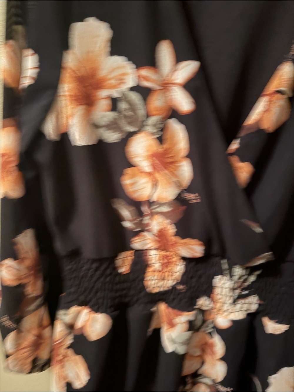 Floral Wrap Peplum Blouse - Black with Peach Blooms - Picture 3 of 5